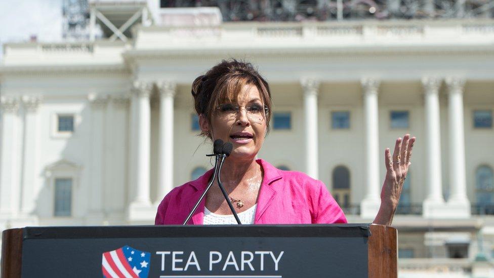 Former US vice presidential candidate Sarah Palin speaks at a rally organized by the Tea Party Patriots against the Iran nuclear deal in front of the Capitol in Washington, DC, on September 9, 2015. A