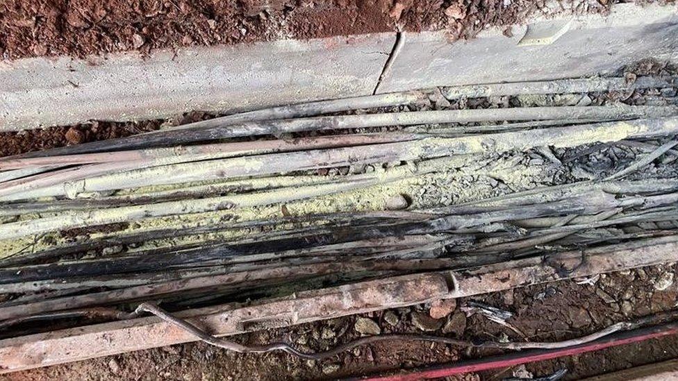 Inside cable troughing that caught fire near Telford