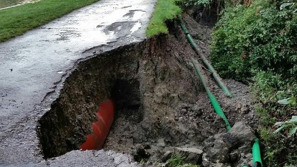 Damage to the embankment along the Kennet and Avon Canal