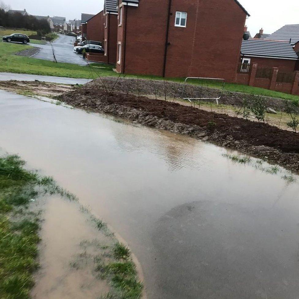 Flooded footpath at Parc Derwen in December 2019