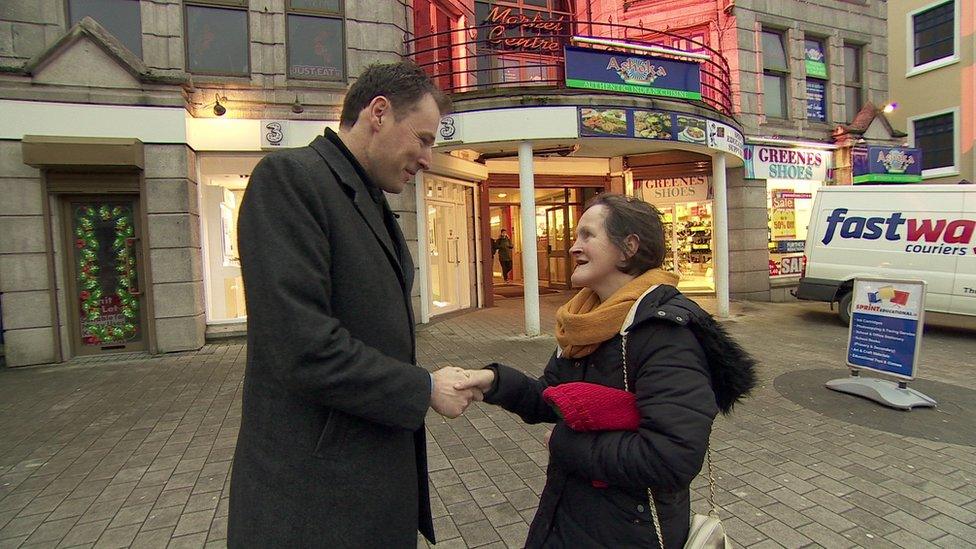 Fianna Fáil TD Charlie McConalogue shakes the hand of a constituent