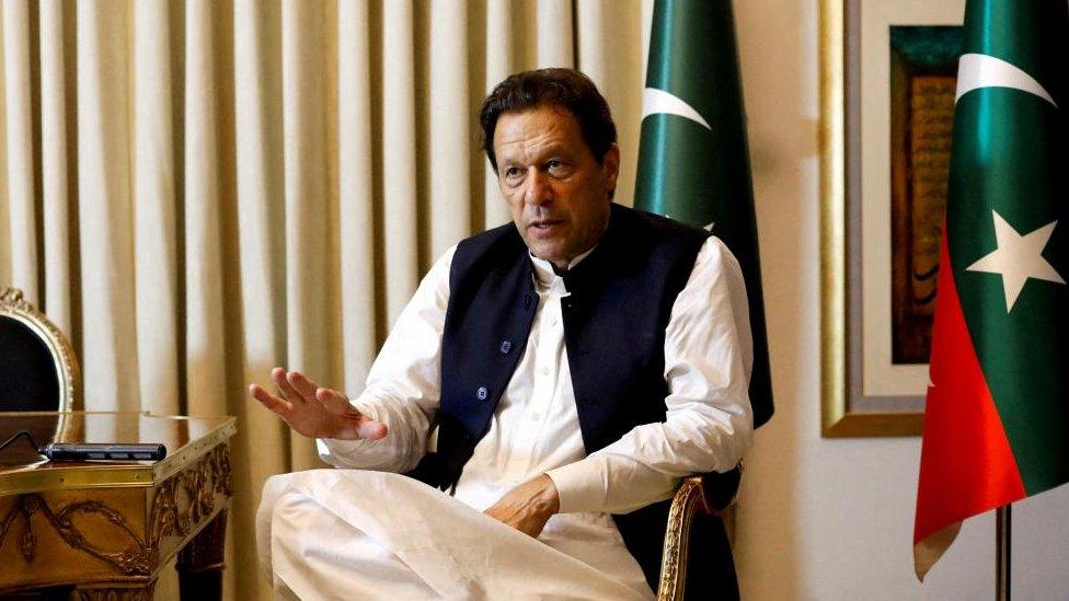 Former Pakistani Prime Minister Imran Khan speaks with Reuters during an interview, in Lahore, Pakistan March 17, 2023.