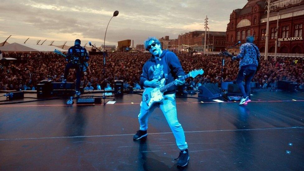 Busted playing to the crowd before Coronation Street actress Lucy Fallon switched on the Blackpool Illuminations