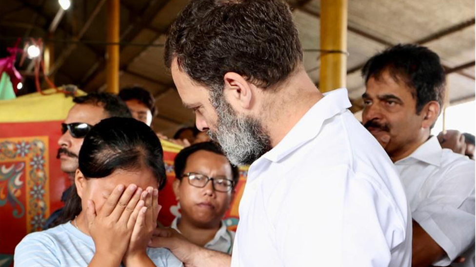 Rahul Gandhi meets people displaced by violence in Manipur