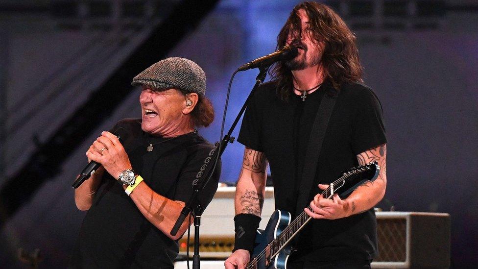 Foo Fighters' Dave Grohl performs Back in Black with Brian Johnson of AC/DC