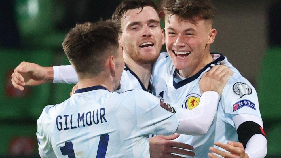 Scotland celebrate Patterson goal