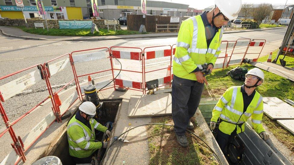 BT workers installing broadband cables