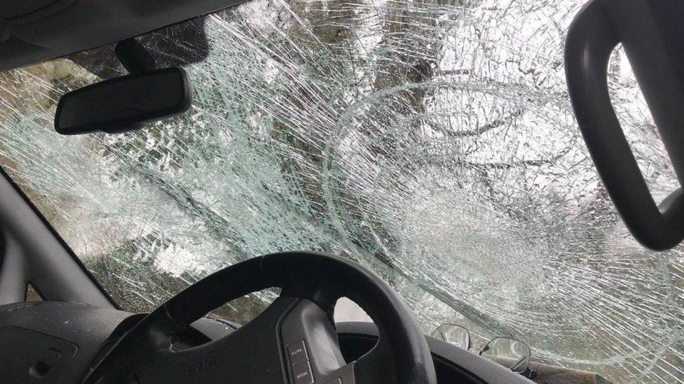 Shattered windscreen