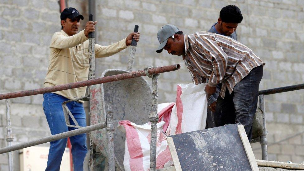 Asian labourers at a construction site in Riyadh, Saudi Arabia