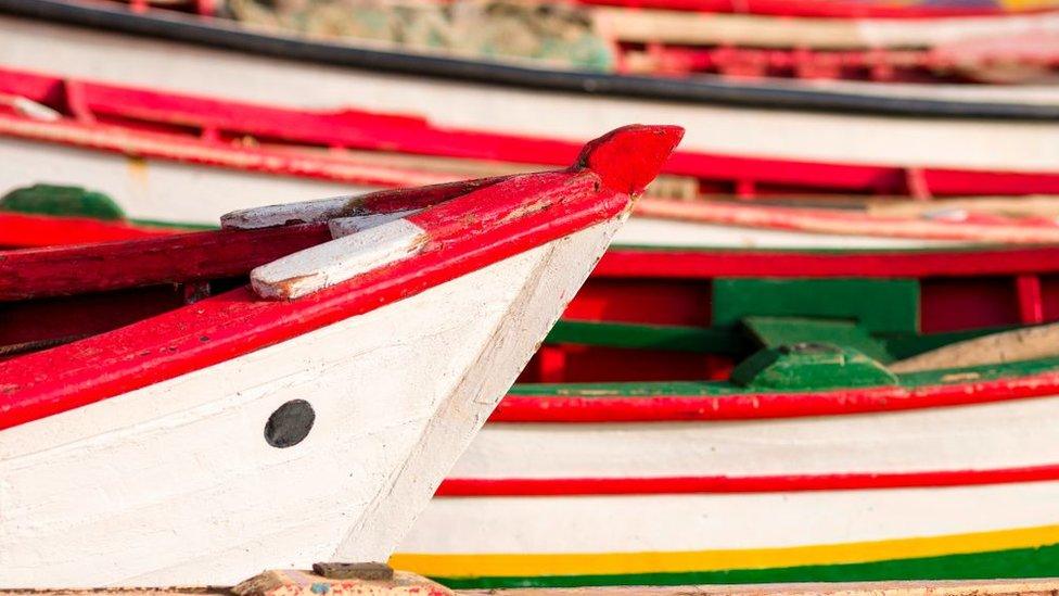 Traditional fishing boats in Ribeira Grande, Cape Verde