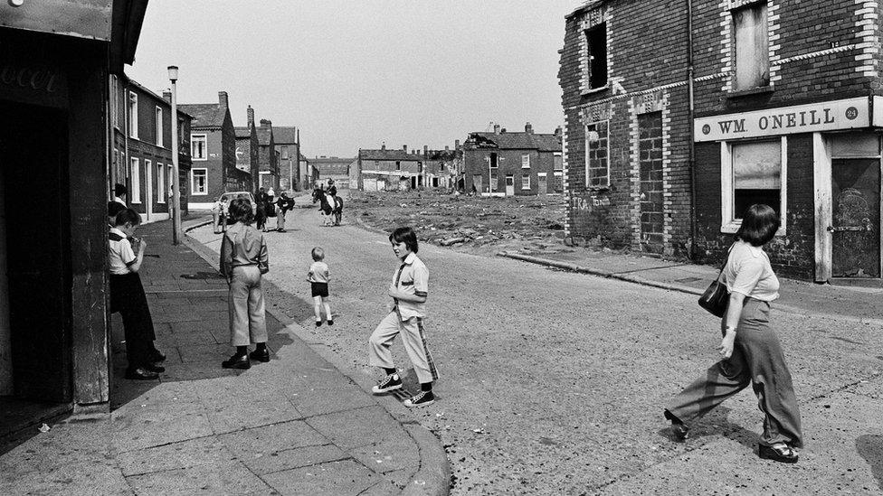 Lower Falls Road area, West Belfast, August 1975