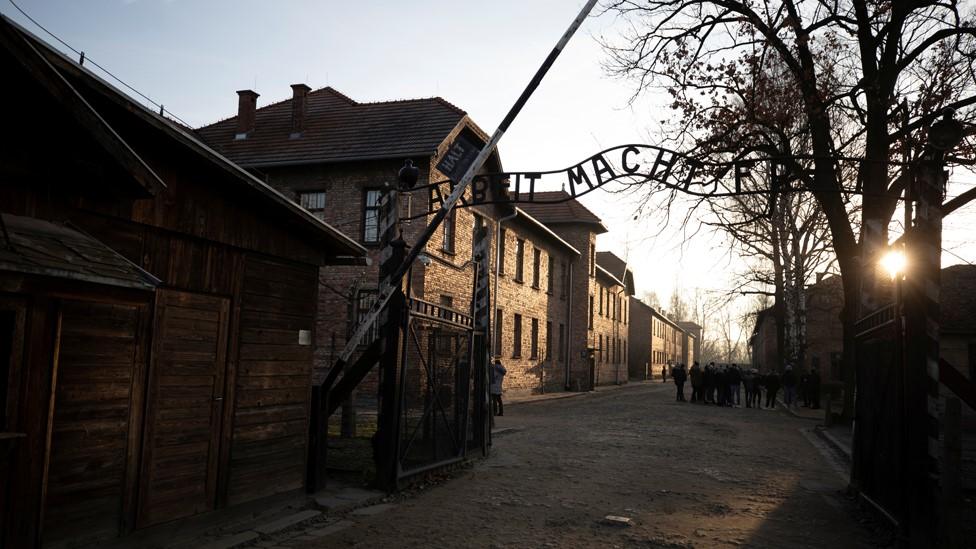 File photo showing the entrance to the Auschwitz concentration camp in Poland