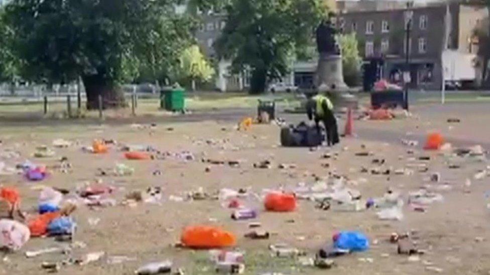 Rubbish left behind at Clapham Common