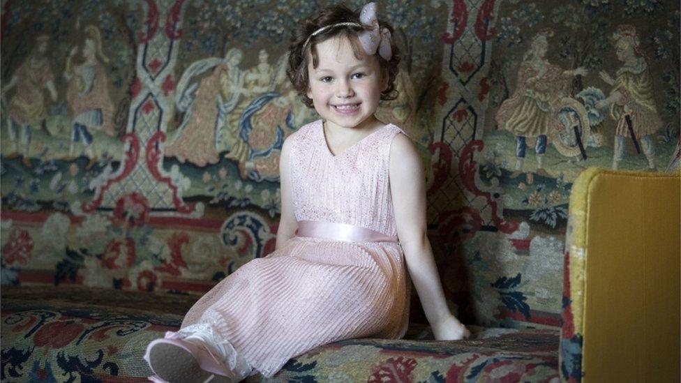 Mila Sneddon, aged five, after meeting the Duchess of Cambridge at the Palace of Holyroodhouse in Edinburgh.