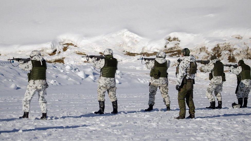 Reservists of the Karelia Brigade at a shooting practice during the Etelä-Karjala 22 (South Karelia 22) local defence exercise in Taipalsaari near Lappeenranta and close to the border with Russia, south-eastern Finland