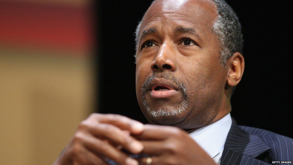 Republican presidential hopeful Dr. Ben Carson fields questions at The Family Leadership Summit at Stephens Auditorium on July 18, 2015 in Ames, Iowa.