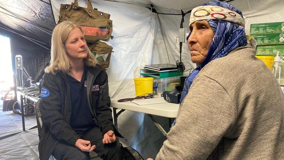 A patient being treated at the field hospital in Gaziantep