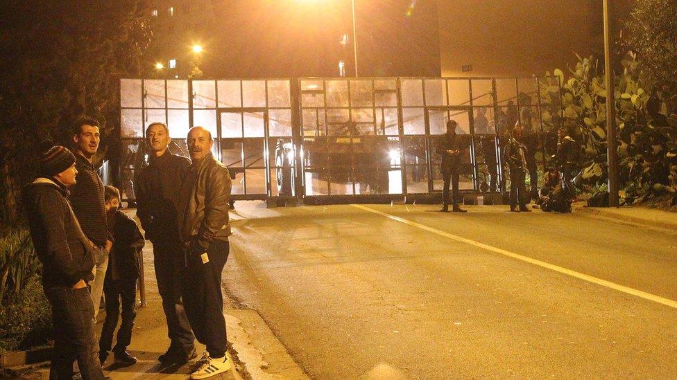 Police barrier blocking street near Ajaccio's Jardins de l'Empereur housing estate, 27 Dec 15