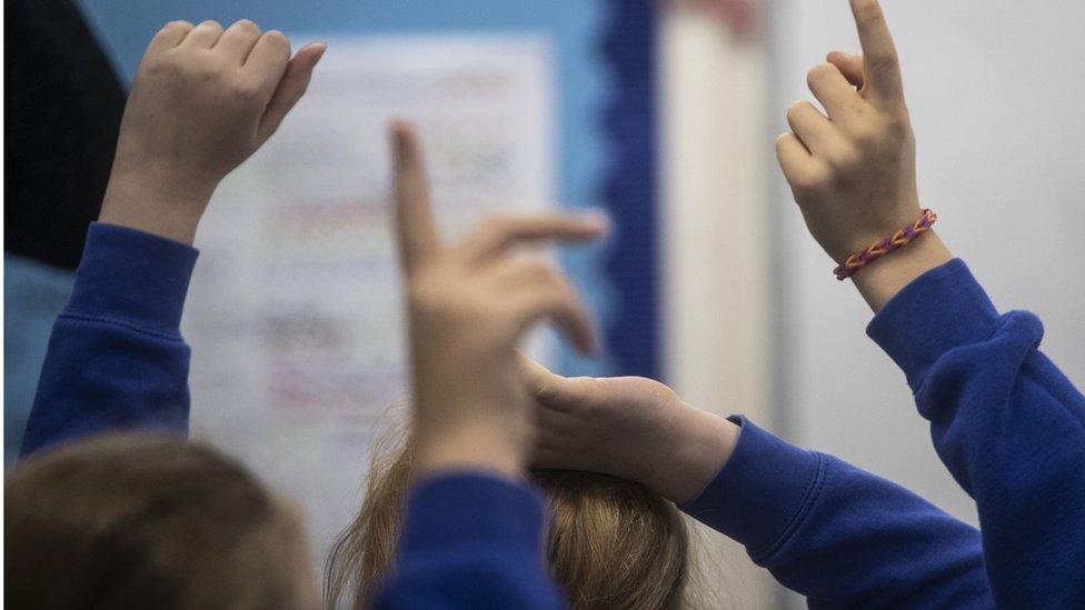 Students with their hands up