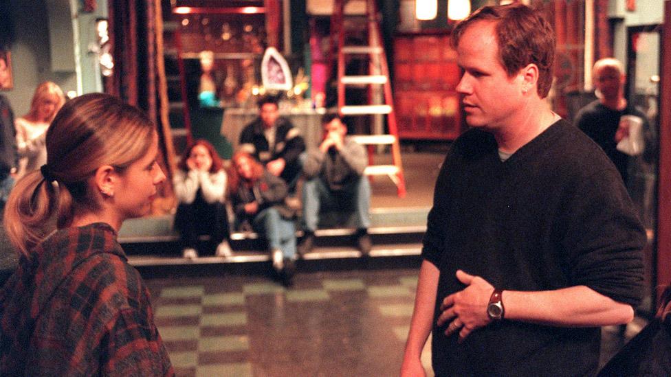 Sarah Michelle Gellar and Joss Whedon on the set of Buffy in 2001