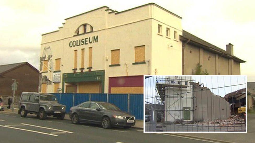 The Coliseum, Porthmadog, and the demolition site (inset)