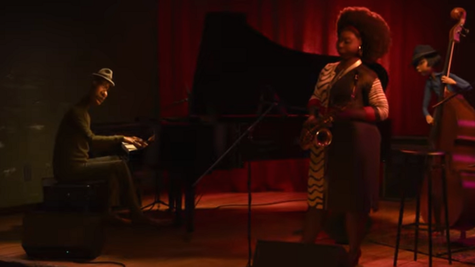 Joe Gardner the lead character playing the piano at a jazz club