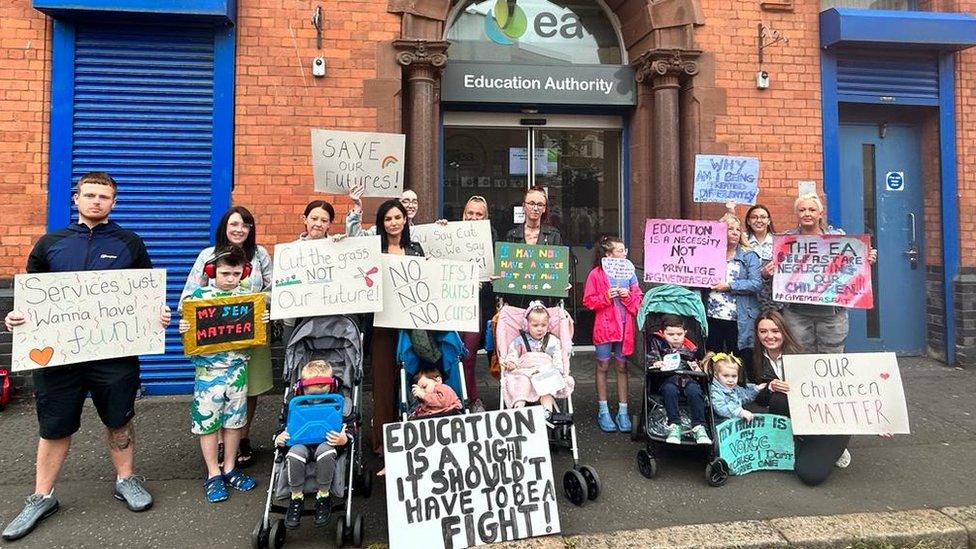 Protest by families outside the Education Authority in Belfast