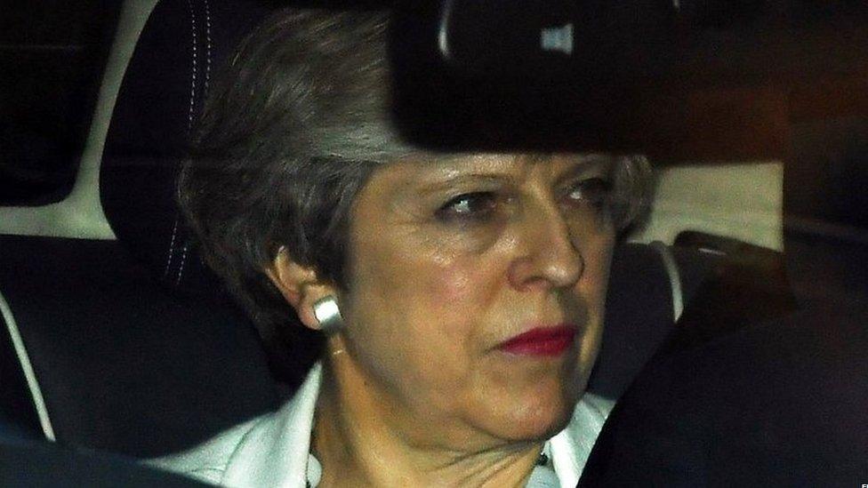 Theresa May after leaving a dinner with EU officials on Monday