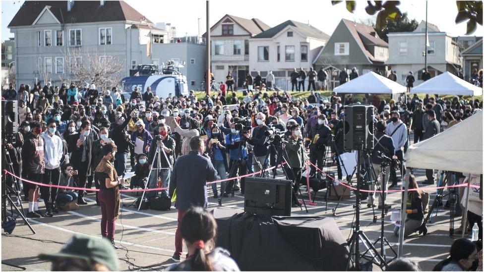 The rally to stop anti-Asian hate in Oakland Chinatown’s Madison Park