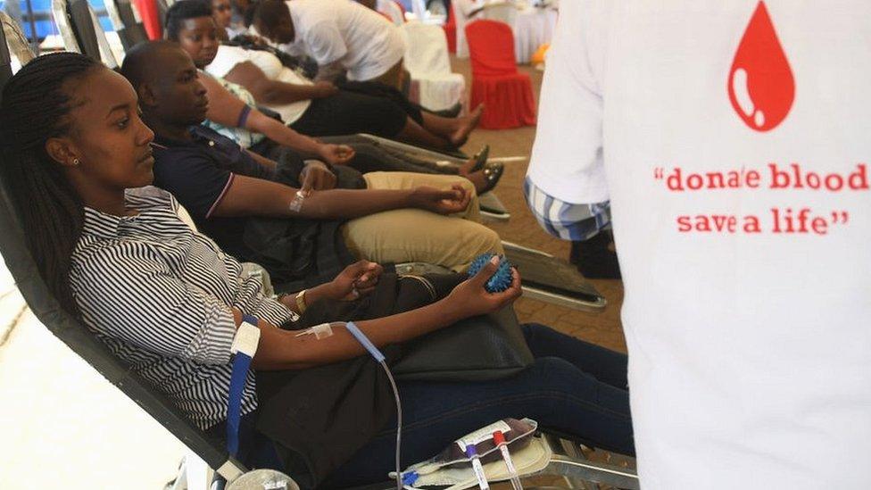 Volunteers are pictured at the Kenya National Blood Transfusion Service (KNBTS), during the Kenya weeklong blood drive, in Nairobi, on September 11, 2019