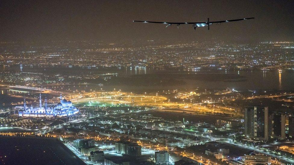 Solar Impulse 2 flying over Abu Dhabi