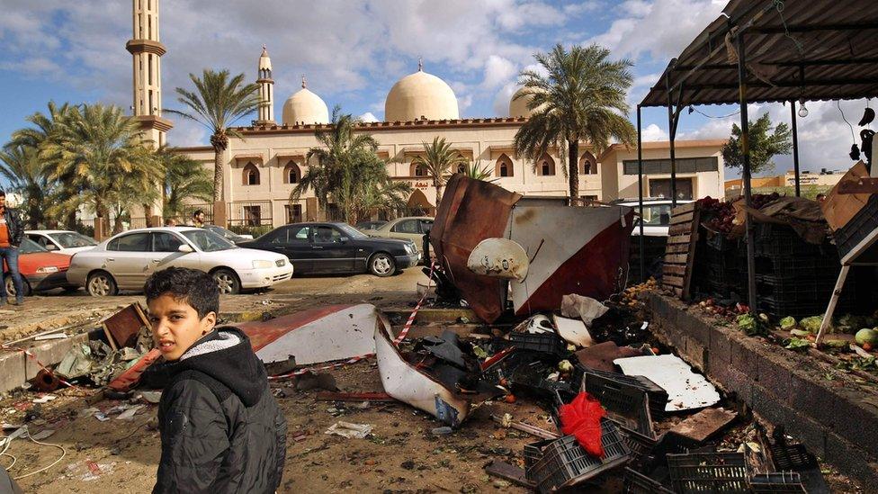 Aftermath of car bomb attack in Libyan city of Benghazi (24 January 2018)