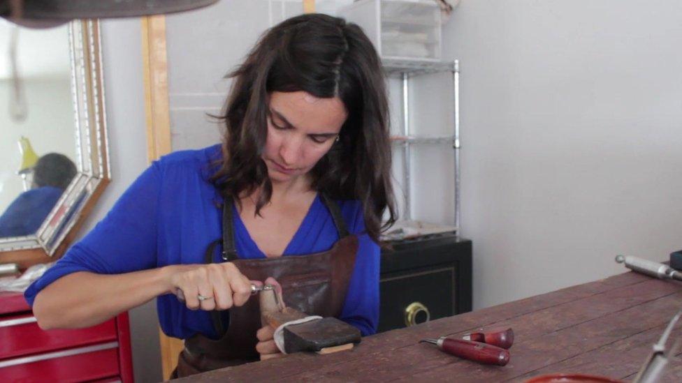 Jeweller at work in her studio