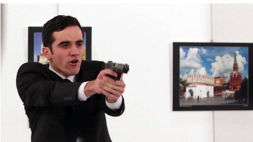 Turkish policeman Mevlut Mert Altintas photographed immediately after shooting Russian ambassador Andrei Karlov