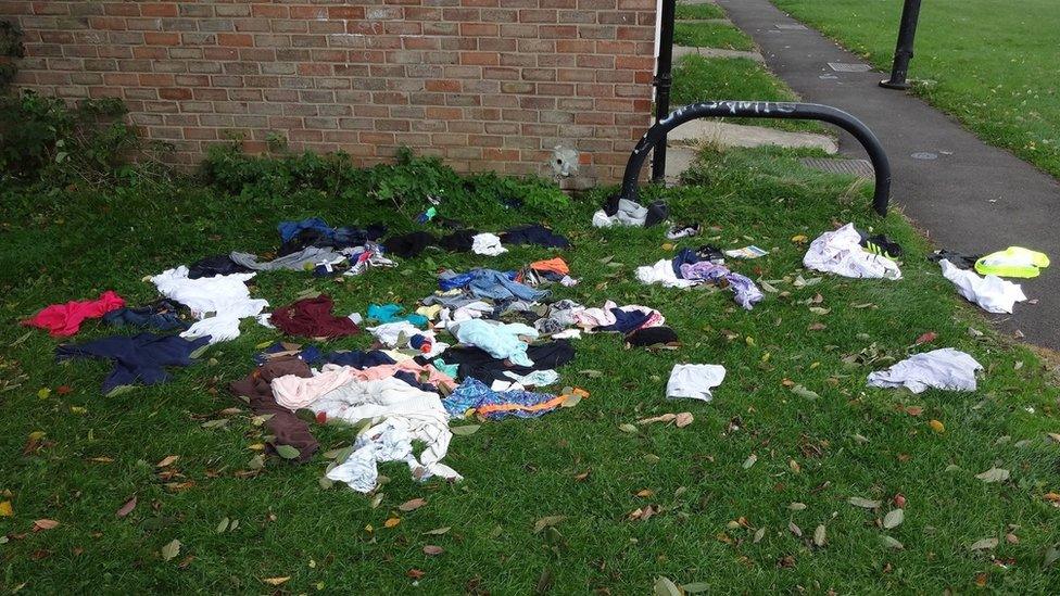 Discarded items of clothing on the grass