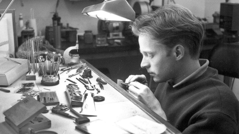 Roger Smith in his workshop in the 1990s