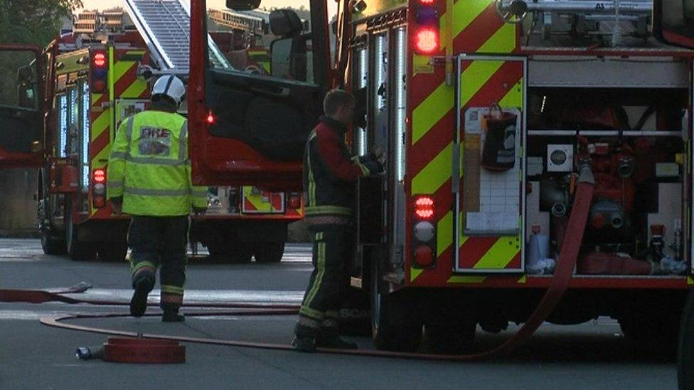 Firefighters at the scene in Pride Park Derby