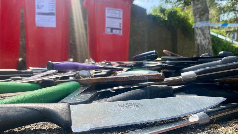 A display of all the knifes collected by police over two weeks