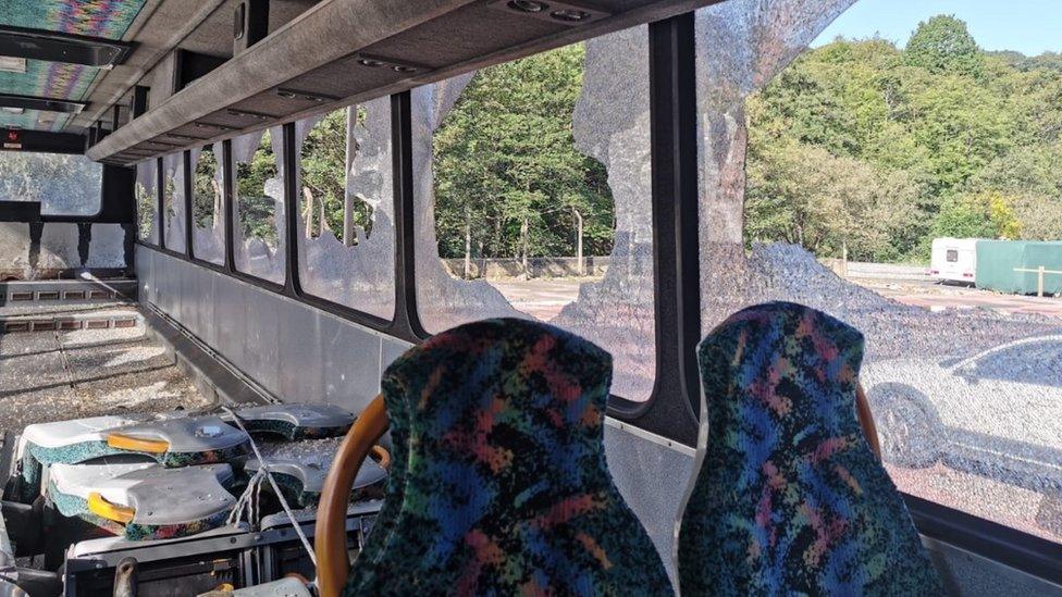 Vandalised bus interior