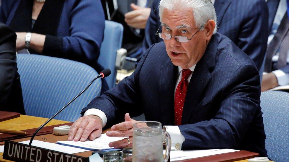 Rex Tillerson speaking at UN Security Council