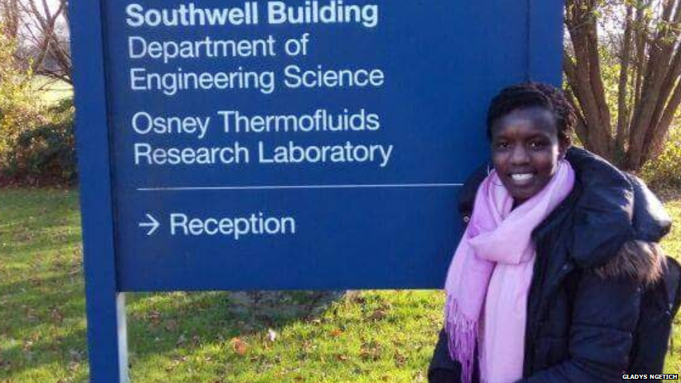 Gladys Ngetich outside her lab in Oxford