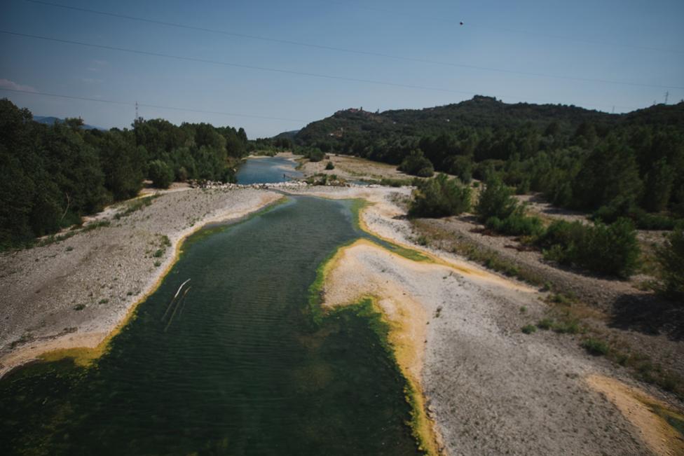 A view of the Magra river, which is at an all-time low, in Liguria.