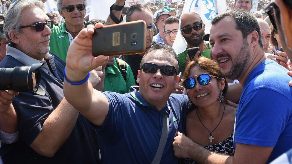 Matteo Salvini, Minister of Interior arrives at the Lega Nord Meeting on July 1, 2018 in Pontida, Bergamo, Italy