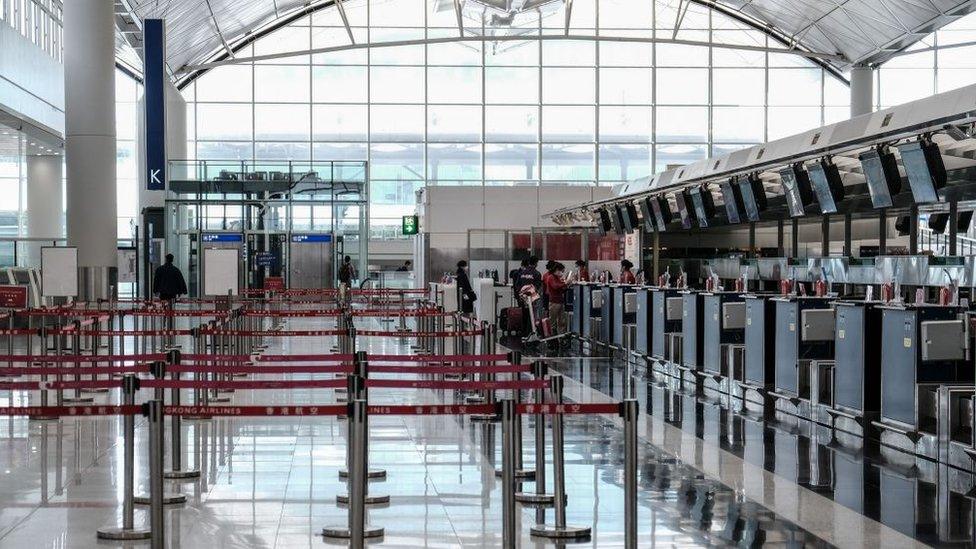 Empty Hong Kong airport terminal