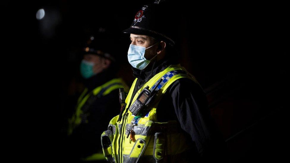 Police officers in Cardiff, Wales. 14 January 2021.