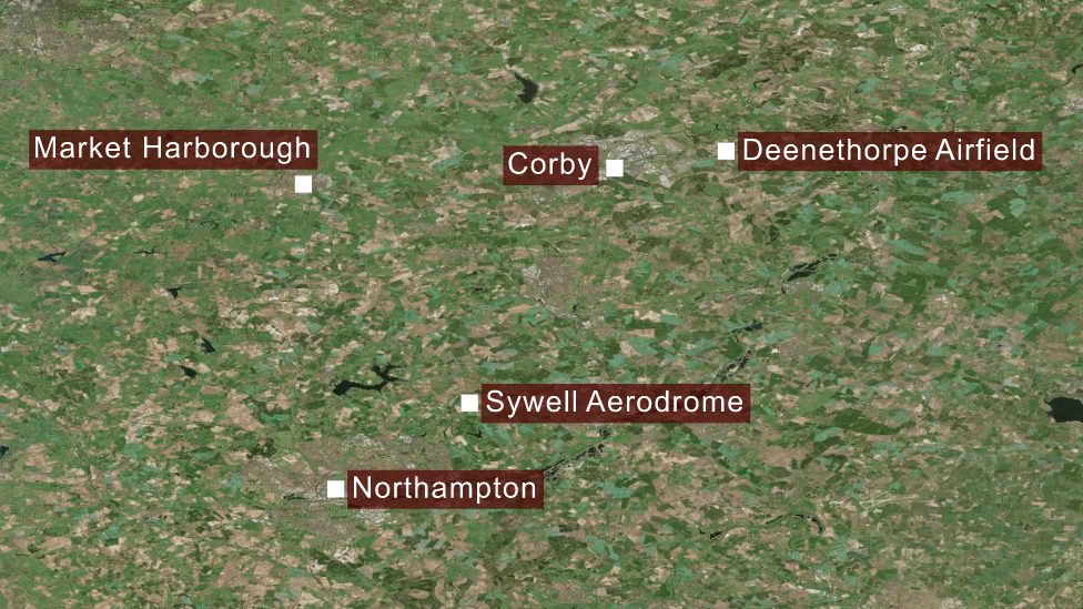 Map of locations the aircraft was flying between