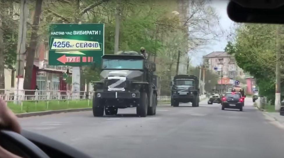 Russian military vehicles on the streets of Kherson