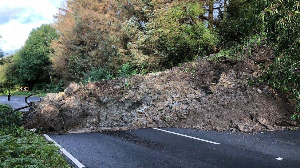 The A490 near Welshpool was closed on Sunday afternoon due to landslide