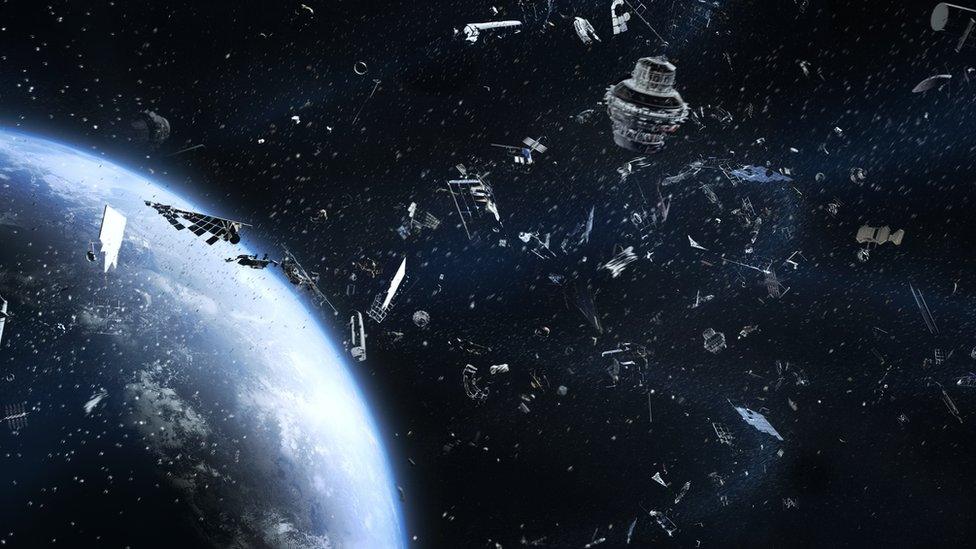 Space junk orbiting Earth.