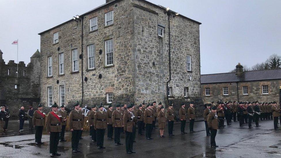 Colours being laid up in a ceremony at Enniskillen Castle